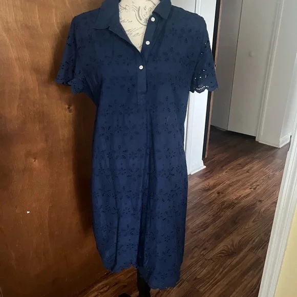 Crown & Ivy Blue Buttoned Midi Dress with Flutter Sleeves